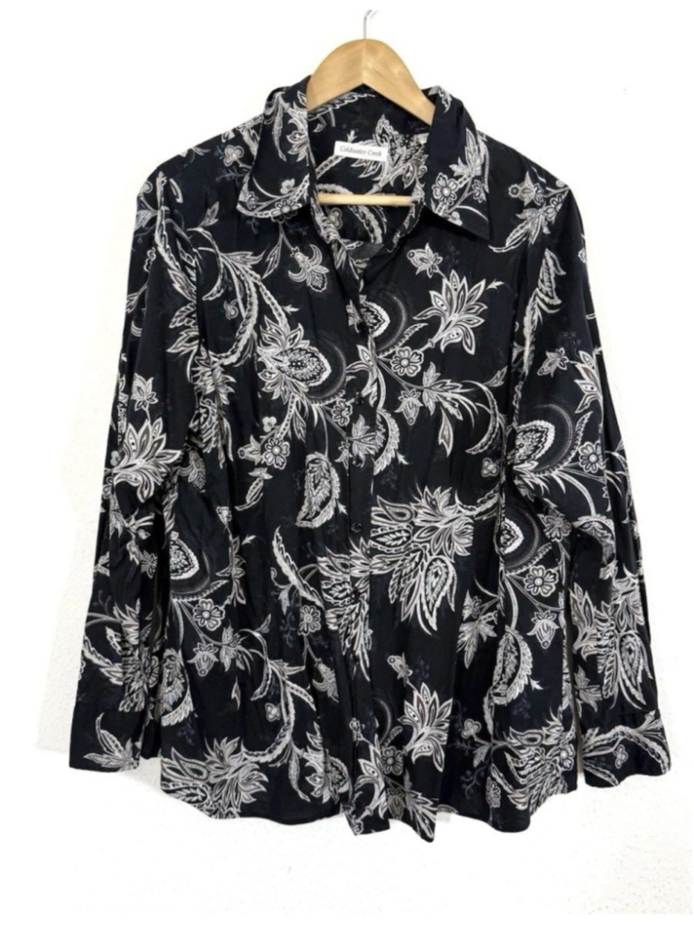 Coldwater Creek Paisley Floral Blouse Shirt Top 2X Women Black Classic Preppy